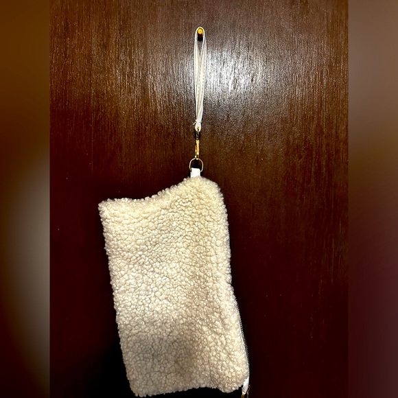 White Fleece Wristlet with Strap - Picture 2 of 5